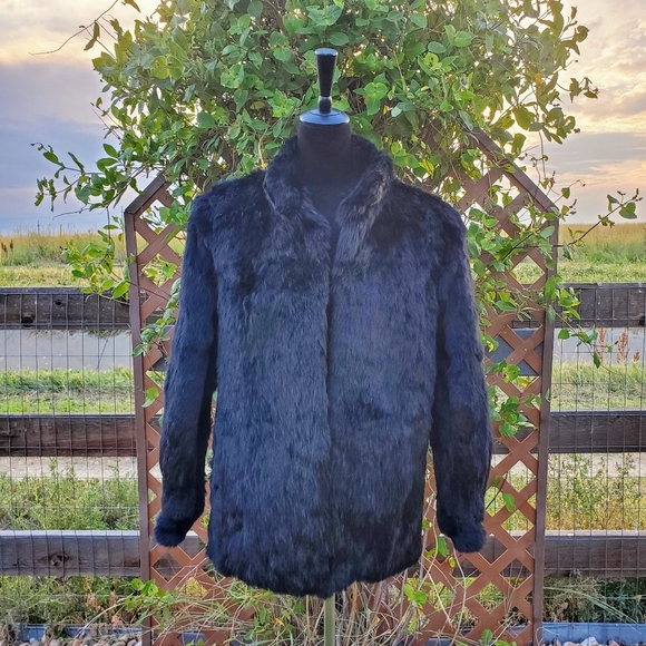 Somerset Furs Los Angeles Solid Black 100% Pure Rabbit Fur Coat Size Medium NWOT - Picture 4 of 16